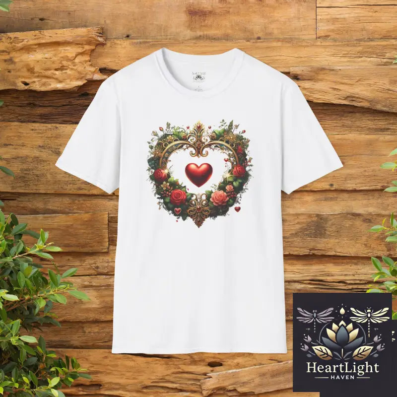 Heart Floral Unisex T-Shirt Romantic Gift Boho Chic Tee Valentine’s Day Apparel Comfort Wear Love Theme Shirt - XS