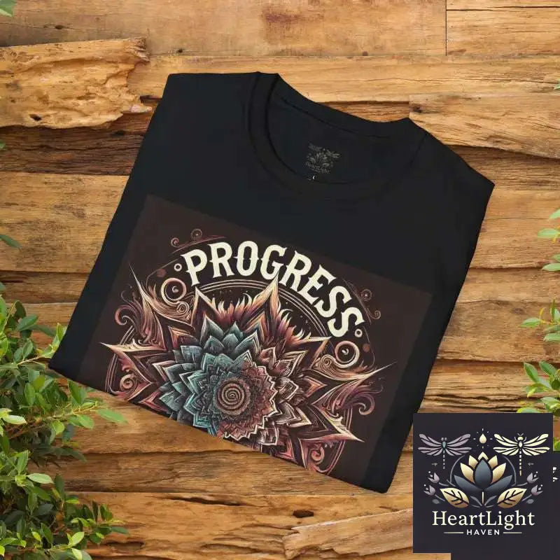 Inspirational Mandala T-Shirt: Progress Over Perfection - Unisex Empowering Graphic Tee - T-Shirt