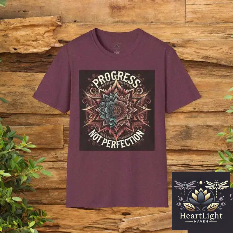 Inspirational Mandala T-Shirt: Progress Over Perfection - Unisex Empowering Graphic Tee - S / Heather Maroon - T-Shirt