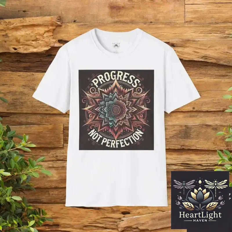 Inspirational Mandala T-Shirt: Progress Over Perfection - Unisex Empowering Graphic Tee - XS / White - T-Shirt