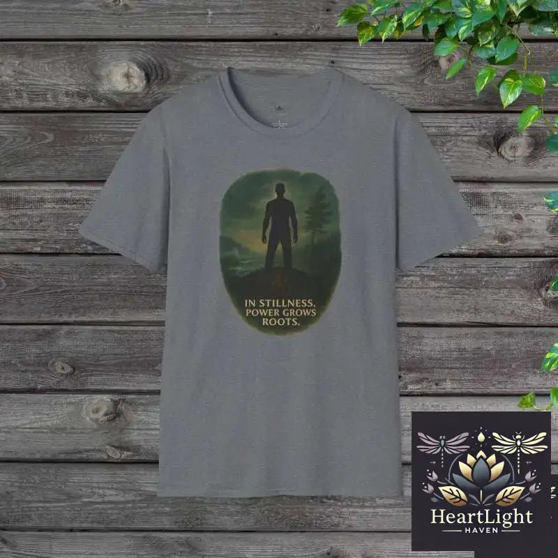 In Stillness Power Grows Roots – Unisex Mindfulness T-Shirt | Inner Strength & Grounding Apparel - S / Graphite Heather