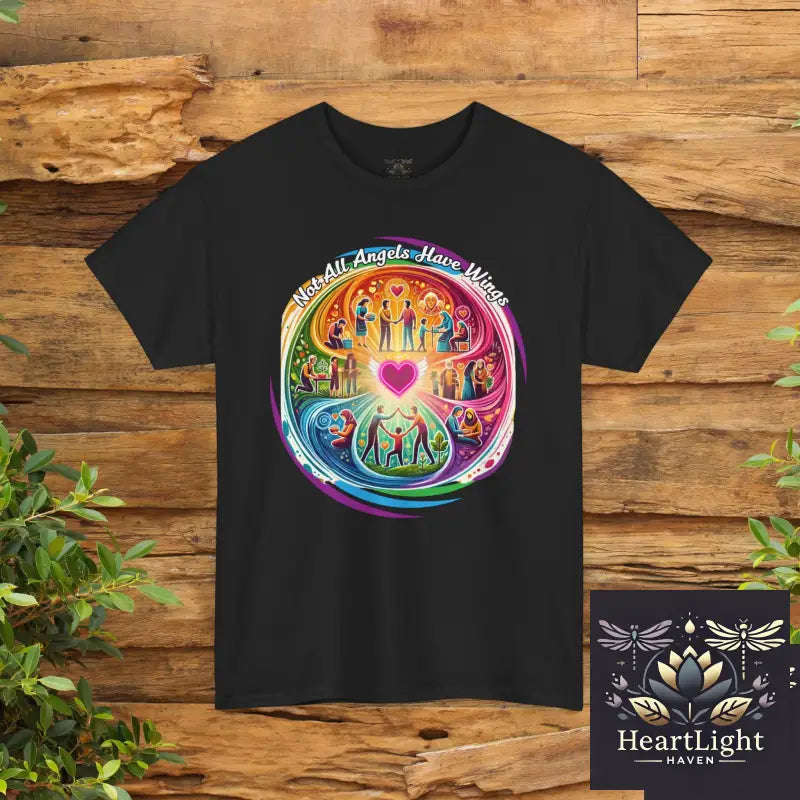 Inspiring Kindness Heavy Cotton Tee-Not All Angels Wear Wings Design Perfect for Gift Casual Wear Pride Spirituality