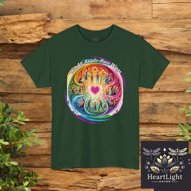 Inspiring Kindness Heavy Cotton Tee-Not All Angels Wear Wings Design Perfect for Gift Casual Wear Pride Spirituality