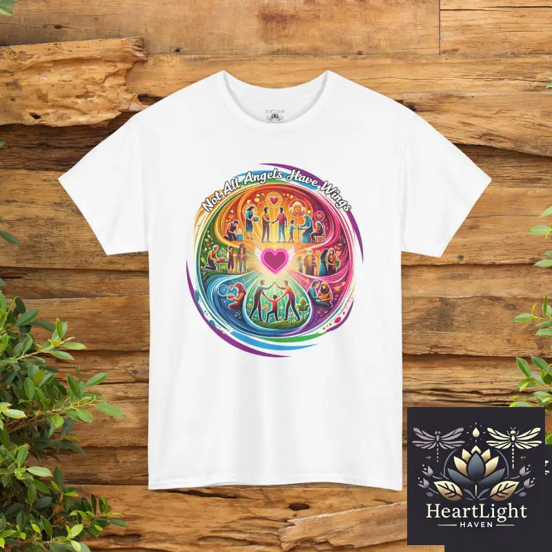 Inspiring Kindness Heavy Cotton Tee-Not All Angels Wear Wings Design Perfect for Gift Casual Wear Pride Spirituality