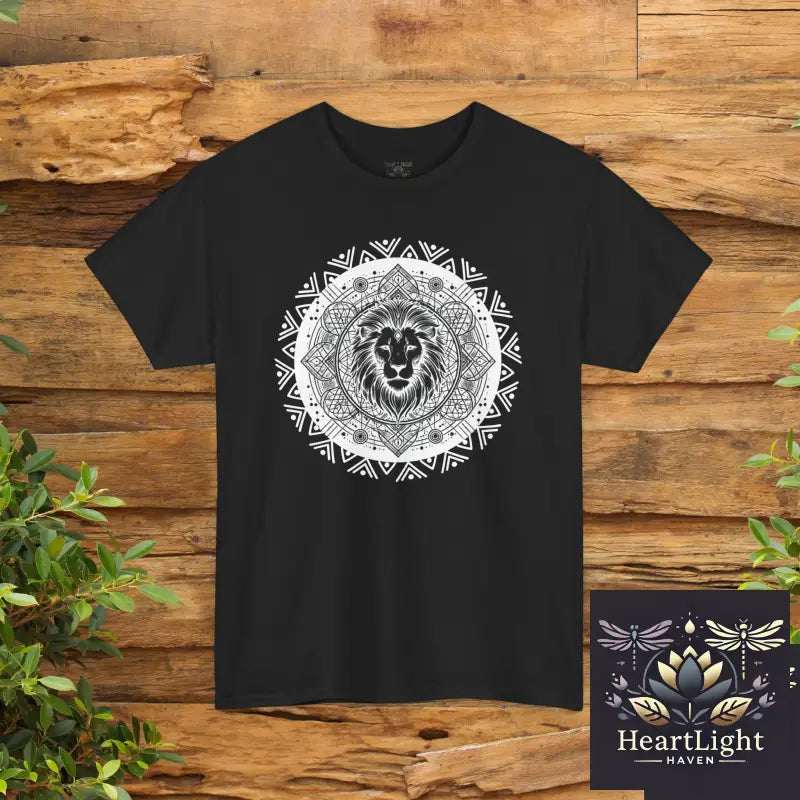 Majestic Lion Mandala Tee: Strength & Courage Spirit Animal Graphic Unisex Shirt for Nature Lovers - Black / S - T-Shirt