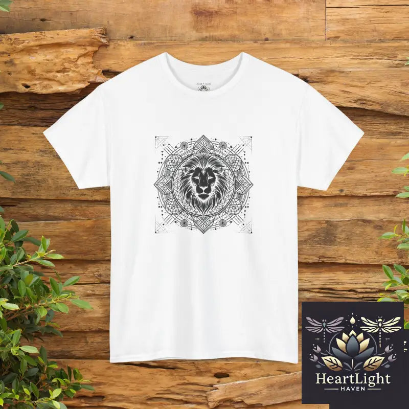Majestic Lion Mandala Tee: Strength & Courage Spirit Animal Graphic Unisex Shirt for Nature Lovers - White / S - T-Shirt