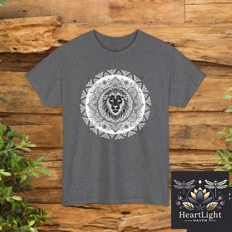 Majestic Lion Mandala Tee: Strength & Courage Spirit Animal Graphic Unisex Shirt for Nature Lovers - Graphite Heather