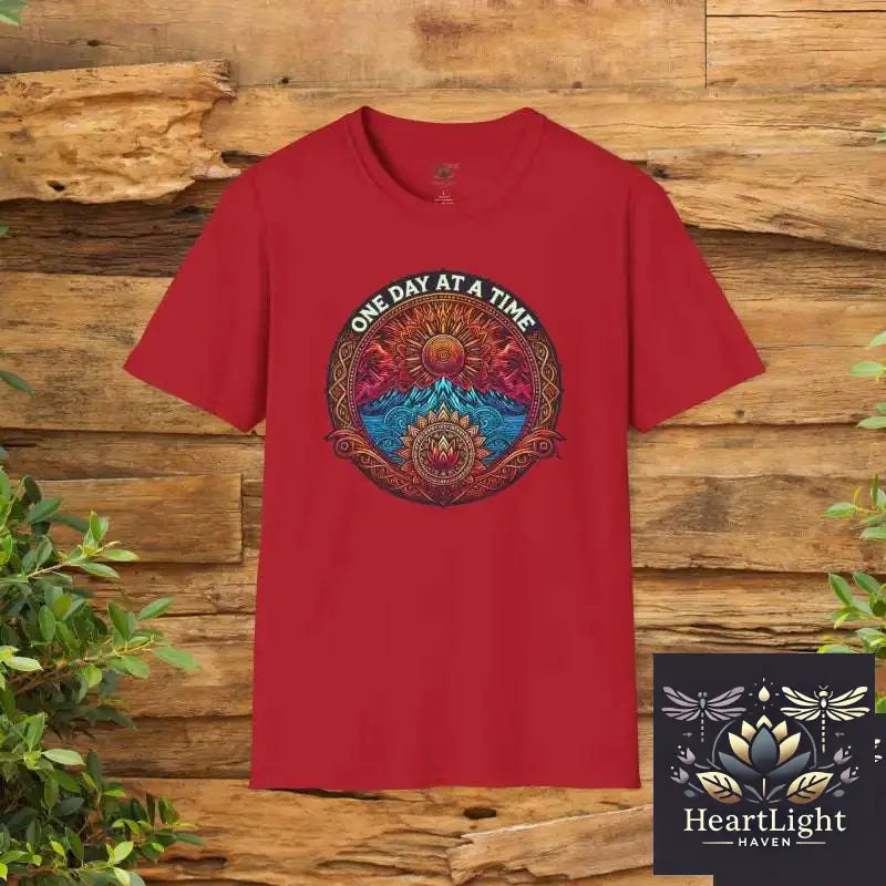 One Day at a Time T-Shirt Mandala Design Apparel Motivational Tee Gift for Mindfulness Casual Wear Spiritual Clothing