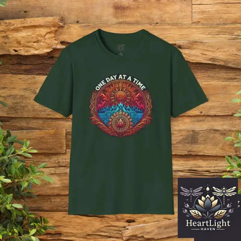 One Day at a Time T-Shirt Mandala Design Apparel Motivational Tee Gift for Mindfulness Casual Wear Spiritual Clothing