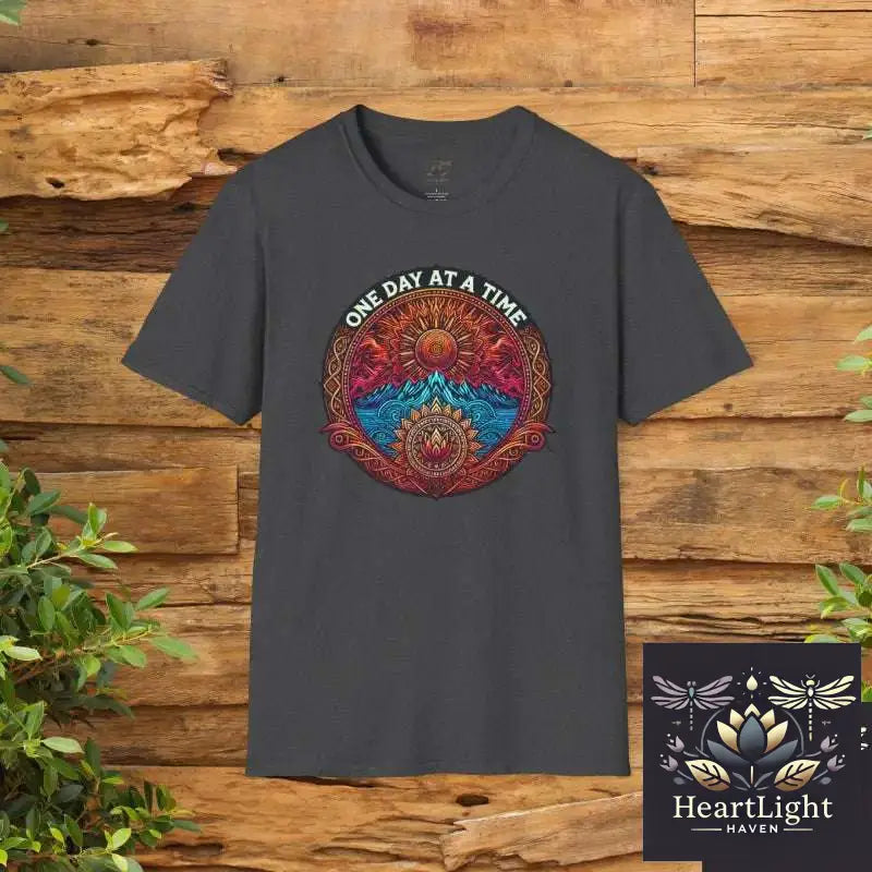 One Day at a Time T-Shirt Mandala Design Apparel Motivational Tee Gift for Mindfulness Casual Wear Spiritual Clothing