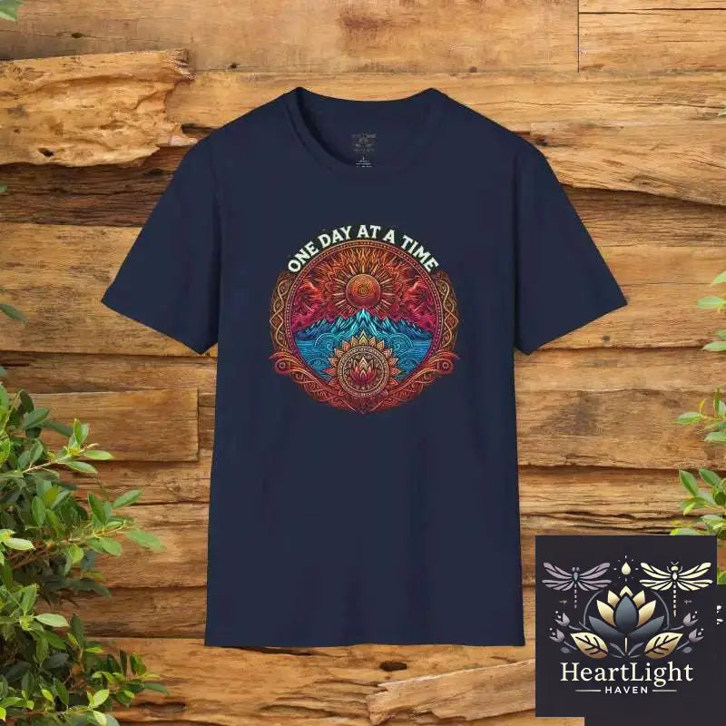 One Day at a Time T-Shirt Mandala Design Apparel Motivational Tee Gift for Mindfulness Casual Wear Spiritual Clothing