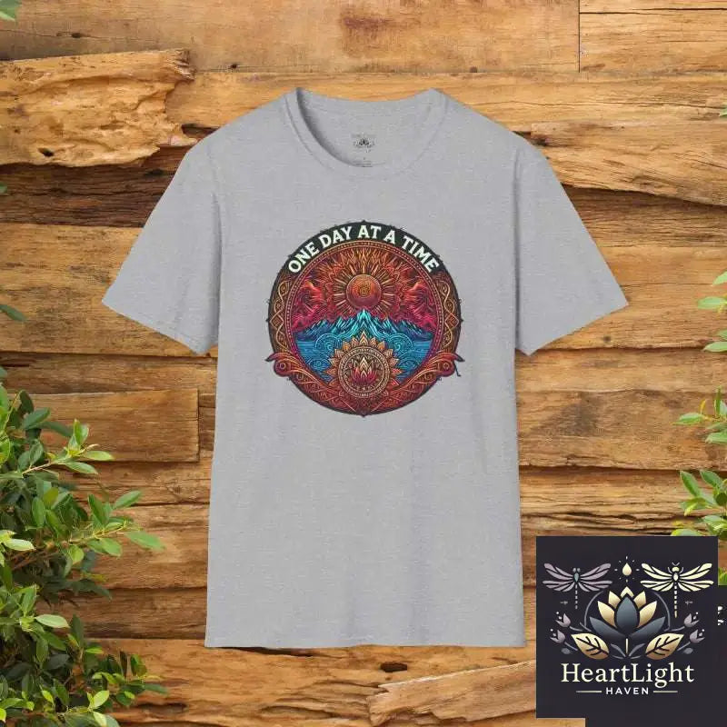One Day at a Time T-Shirt Mandala Design Apparel Motivational Tee Gift for Mindfulness Casual Wear Spiritual Clothing