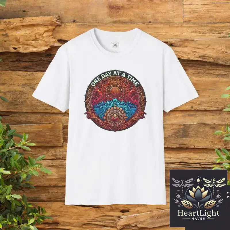 One Day at a Time T-Shirt Mandala Design Apparel Motivational Tee Gift for Mindfulness Casual Wear Spiritual Clothing