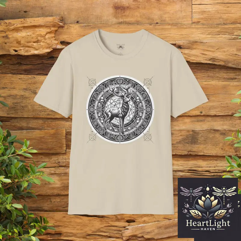 Mystical Deer Unisex Softstyle T-Shirt Nature Lover Apparel Gift for Wildlife Enthusiasts Forest-themed Fashion