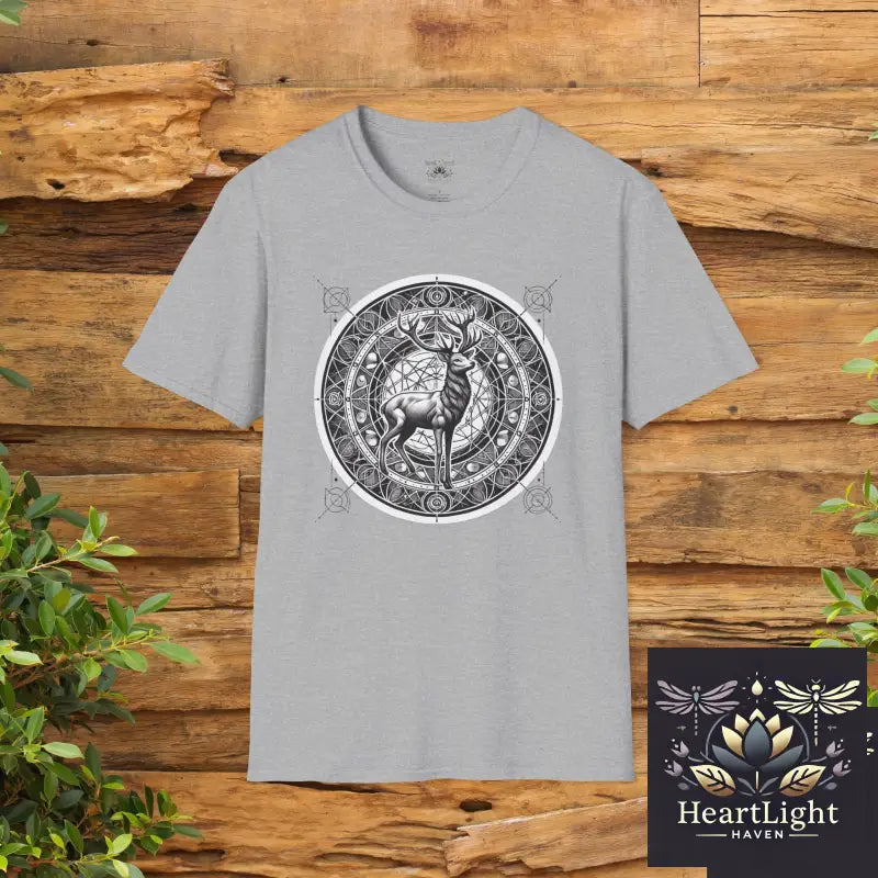 Mystical Deer Unisex Softstyle T-Shirt Nature Lover Apparel Gift for Wildlife Enthusiasts Forest-themed Fashion