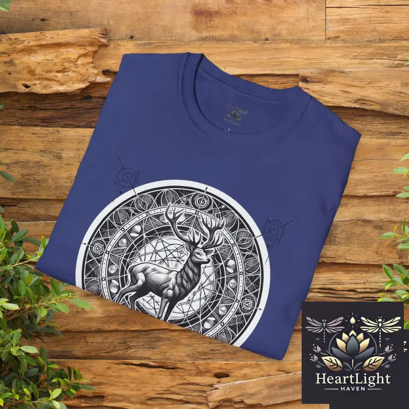 Mystical Deer Unisex Softstyle T-Shirt Nature Lover Apparel Gift for Wildlife Enthusiasts Forest-themed Fashion