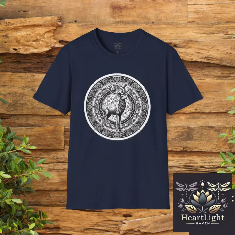 Mystical Deer Unisex Softstyle T-Shirt Nature Lover Apparel Gift for Wildlife Enthusiasts Forest-themed Fashion
