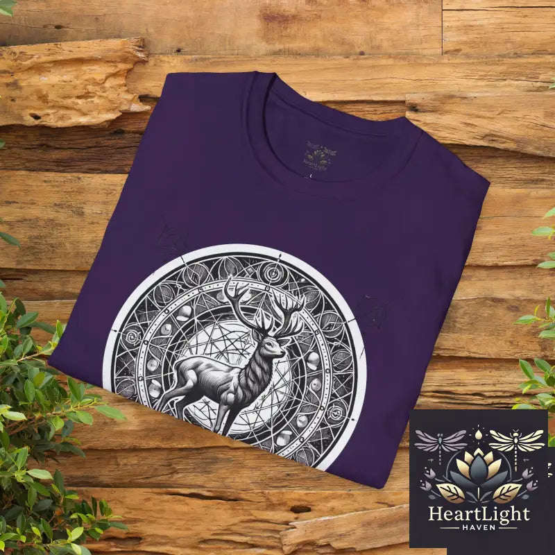Mystical Deer Unisex Softstyle T-Shirt Nature Lover Apparel Gift for Wildlife Enthusiasts Forest-themed Fashion