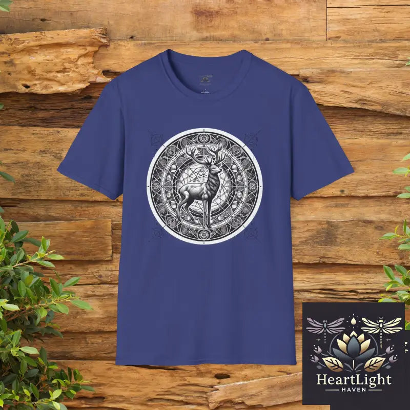 Mystical Deer Unisex Softstyle T-Shirt Nature Lover Apparel Gift for Wildlife Enthusiasts Forest-themed Fashion