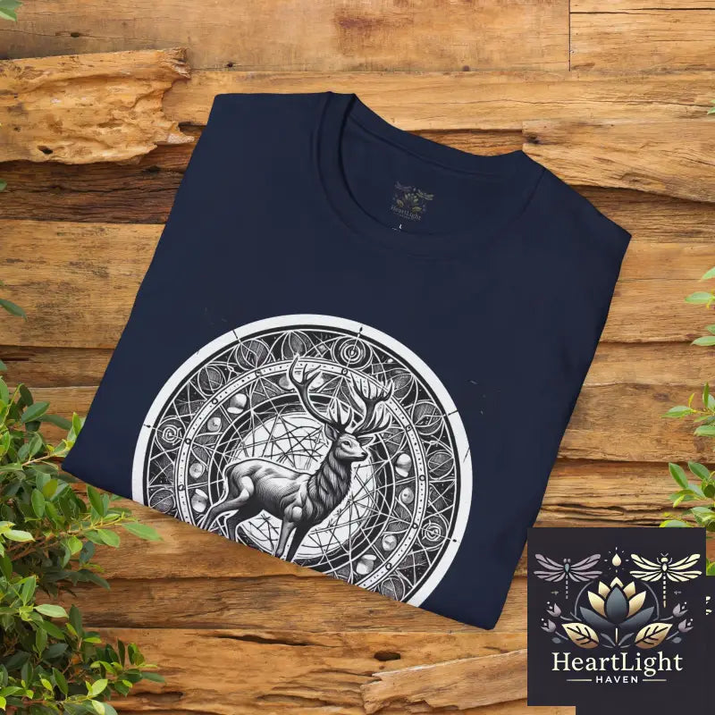 Mystical Deer Unisex Softstyle T-Shirt Nature Lover Apparel Gift for Wildlife Enthusiasts Forest-themed Fashion