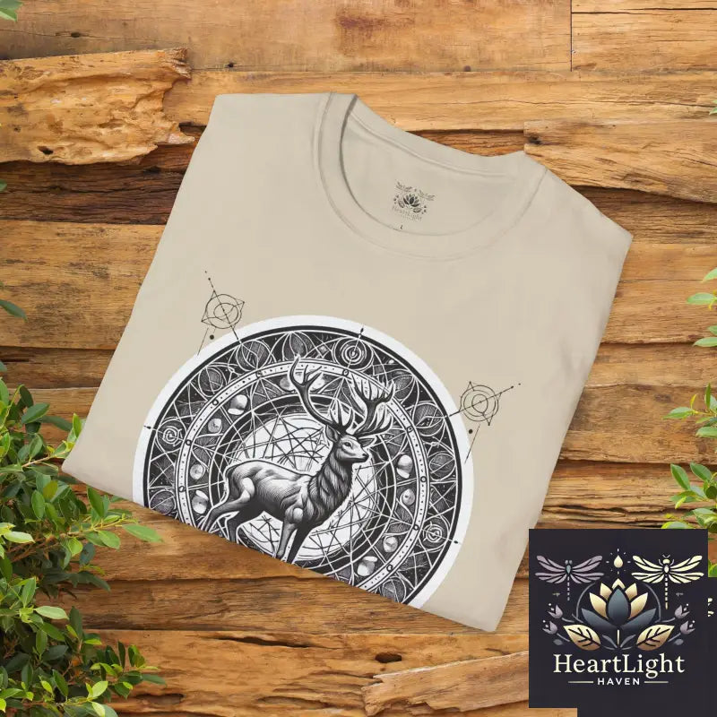 Mystical Deer Unisex Softstyle T-Shirt Nature Lover Apparel Gift for Wildlife Enthusiasts Forest-themed Fashion