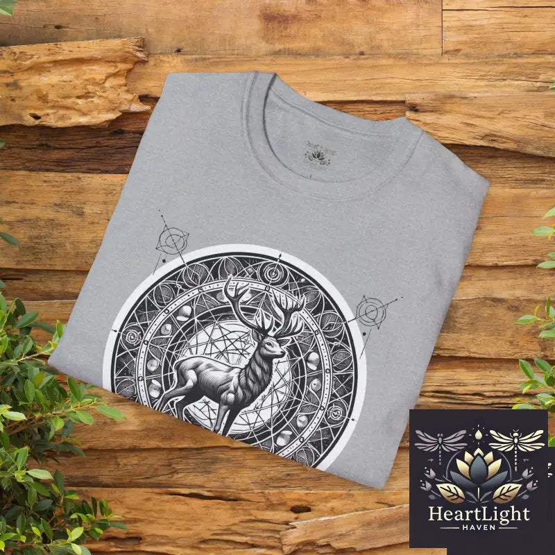 Mystical Deer Unisex Softstyle T-Shirt Nature Lover Apparel Gift for Wildlife Enthusiasts Forest-themed Fashion