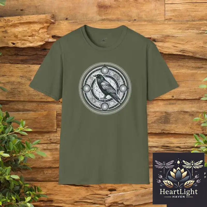 Mystical Raven Mandala Unisex T-Shirt: Embrace Spiritual Transformation & Soulful Fashion - S / Military Green - T-Shirt