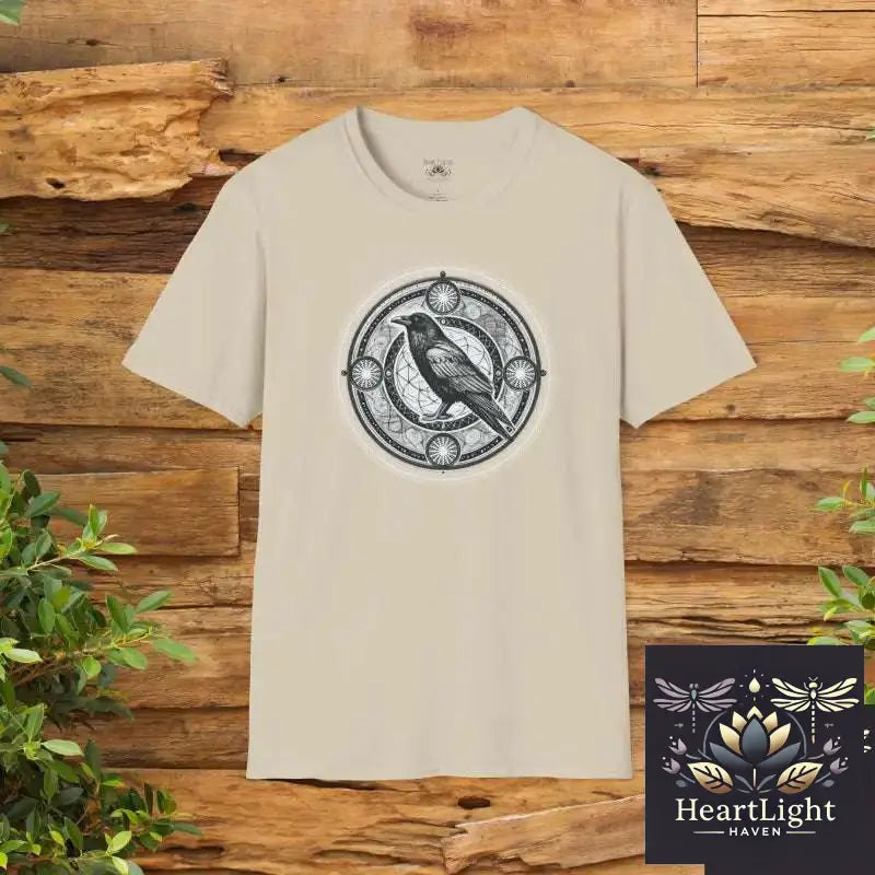 Mystical Raven Mandala Unisex T-Shirt: Embrace Spiritual Transformation & Soulful Fashion - S / Sand - T-Shirt