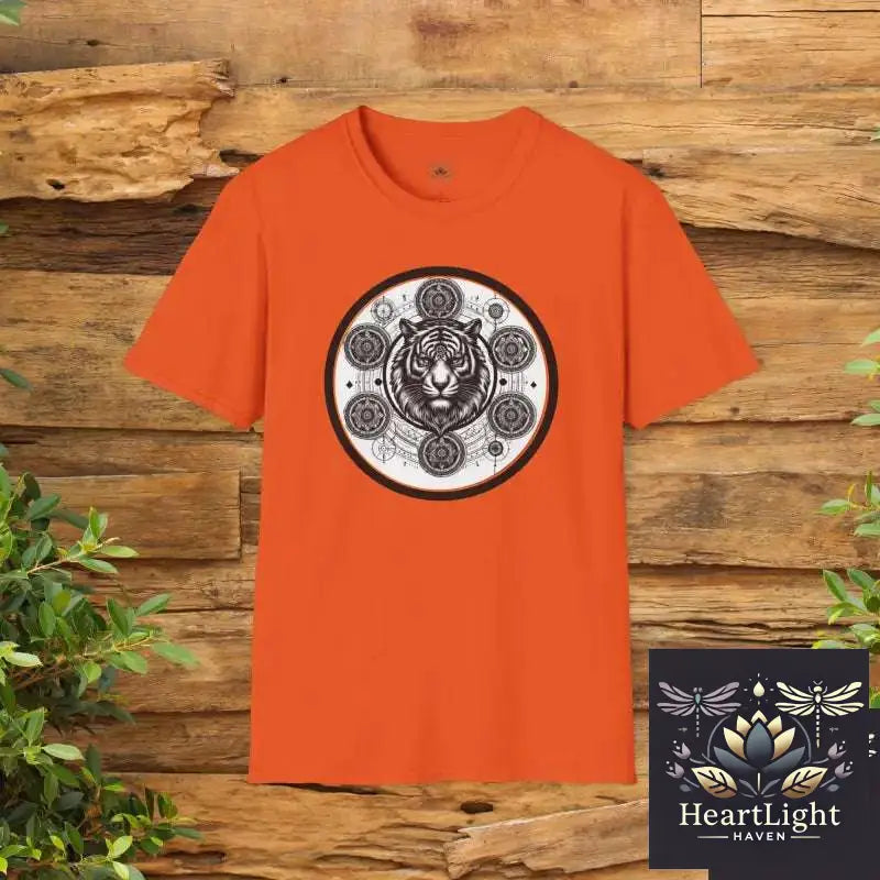 Mystical Tiger Mandala Unisex T-Shirt: Boho Spirit Animal Graphic Tee for Men & Women - S / Orange - T-Shirt
