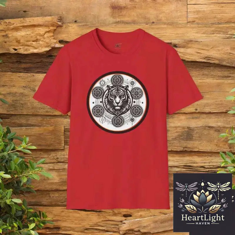 Mystical Tiger Mandala Unisex T-Shirt: Boho Spirit Animal Graphic Tee for Men & Women - XS / Red - T-Shirt