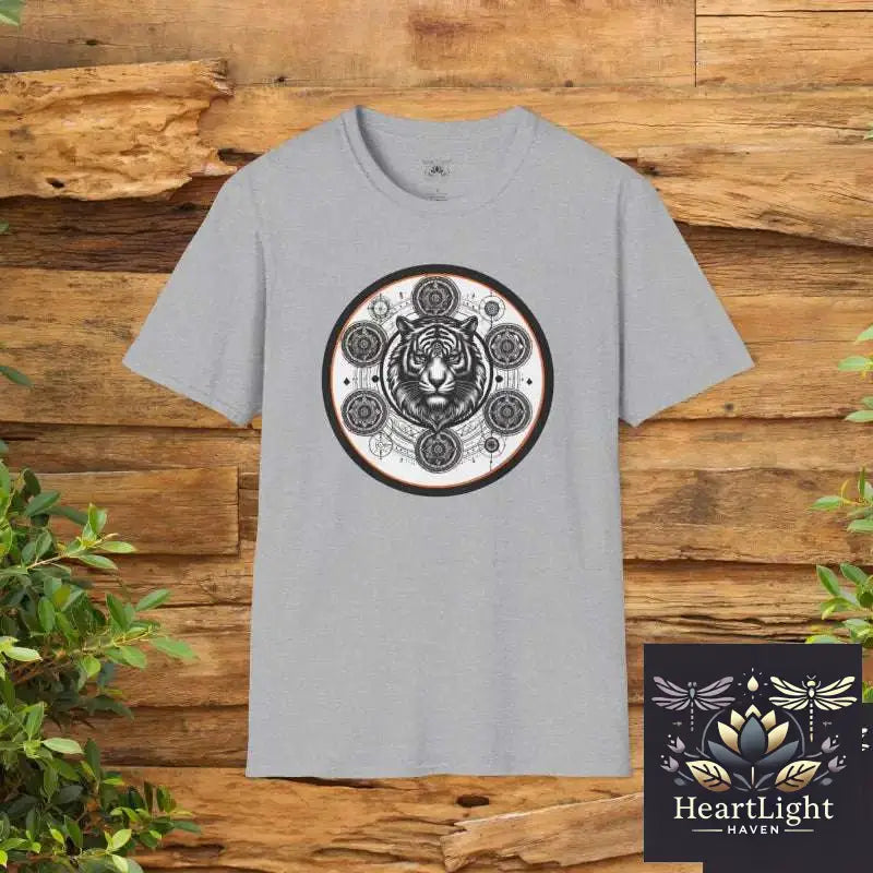 Mystical Tiger Mandala Unisex T-Shirt: Boho Spirit Animal Graphic Tee for Men & Women - XS / Sport Grey - T-Shirt