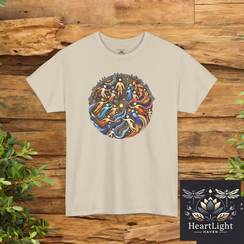 One World Many Voices Unisex Heavy Cotton Tee – Strength in Unity Celebrate Diversity Unity; Strength in Style - Sand