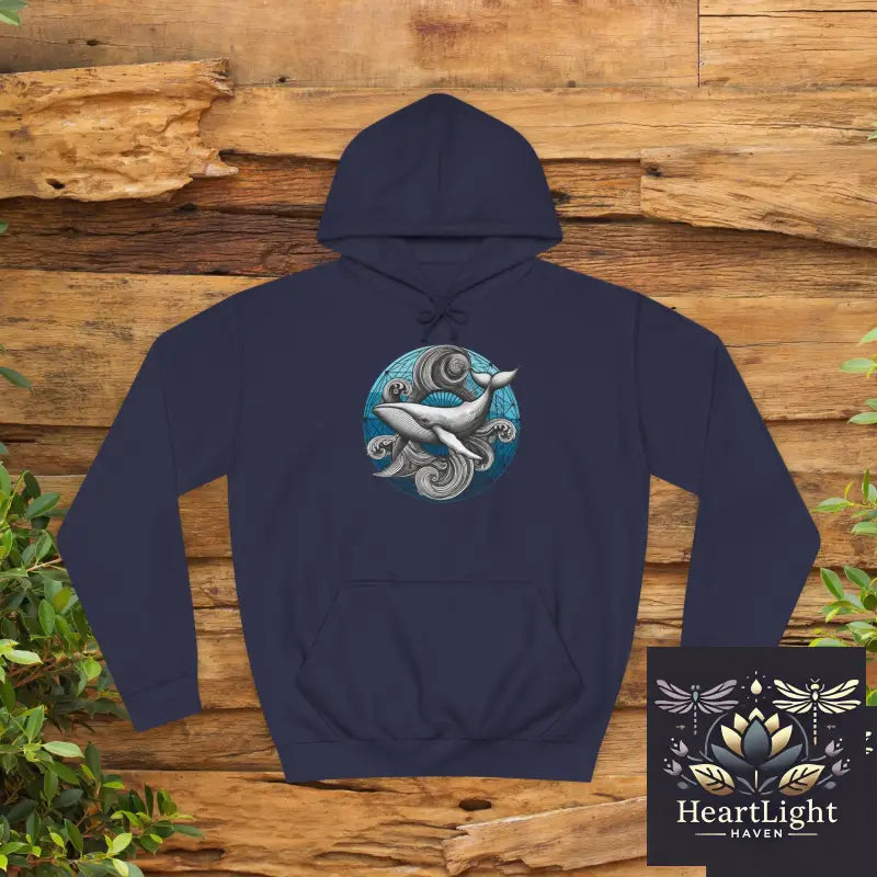 Sacred Geometry Humpback Whale Hoodie: Inspirational Ocean Lover Gift for College & Whale Watching - S / Oxford Navy