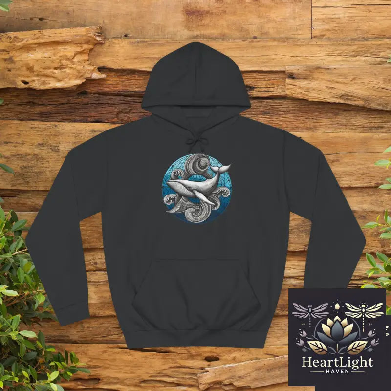Sacred Geometry Humpback Whale Hoodie: Inspirational Ocean Lover Gift for College & Whale Watching - S / Jet Black