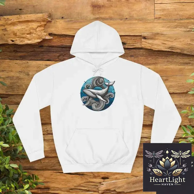 Sacred Geometry Humpback Whale Hoodie: Inspirational Ocean Lover Gift for College & Whale Watching - S / Arctic White