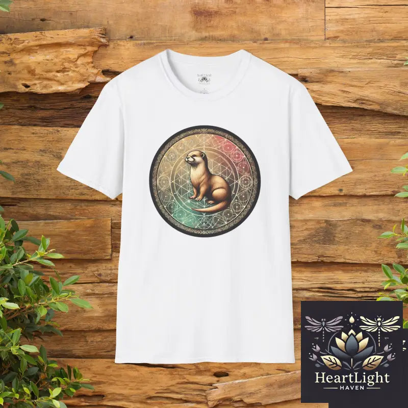 Sacred Otter Mandala T-Shirt – Symbol of Playfulness Adaptability &; Joy - XS / White - T-Shirt