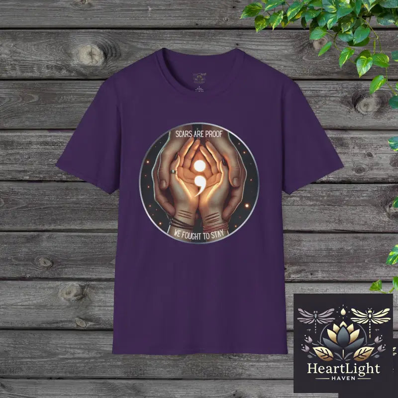 Scars are proof- We fought to stay-Support & Suicide Prevention Awareness Tee - S / Purple - T-Shirt