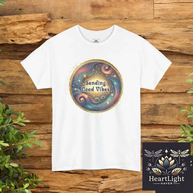 Sending Good Vibes Unisex Cotton T-Shirt Positive Energy Shirt Celestial Design Mindfulness Gift Feel Good Graphic Tee