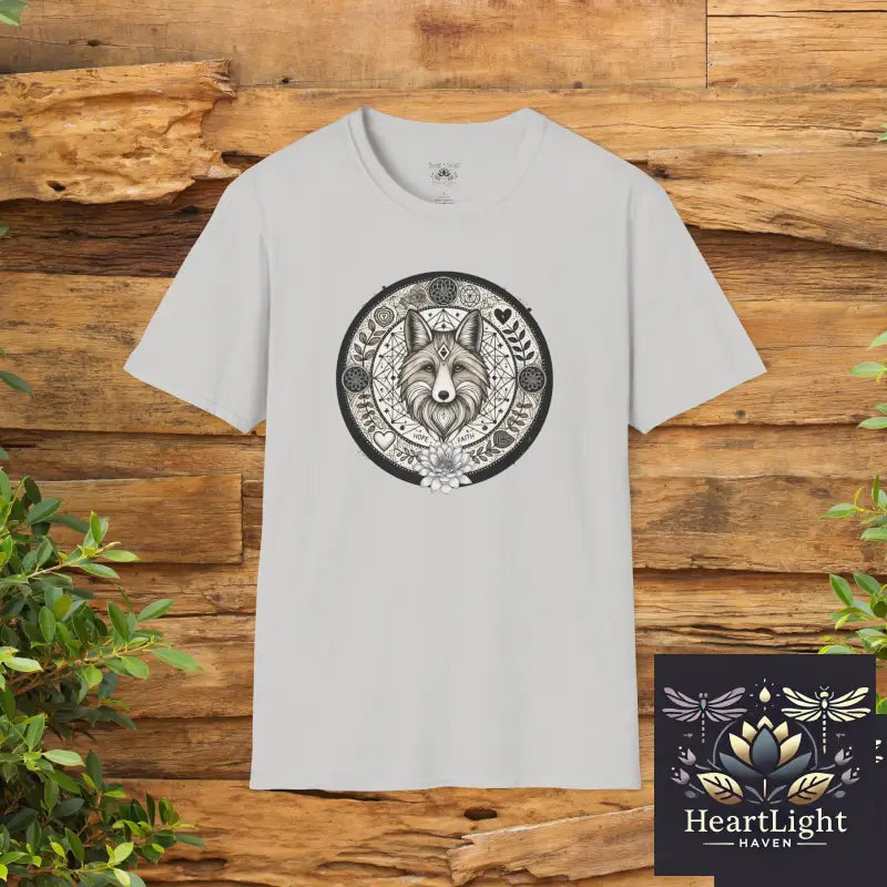 Spirit Animal Fox Mandala T-Shirt | Unisex Tee Embrace Adaptability Wisdom & Hope | Unique Fox Design - S / Ice Grey
