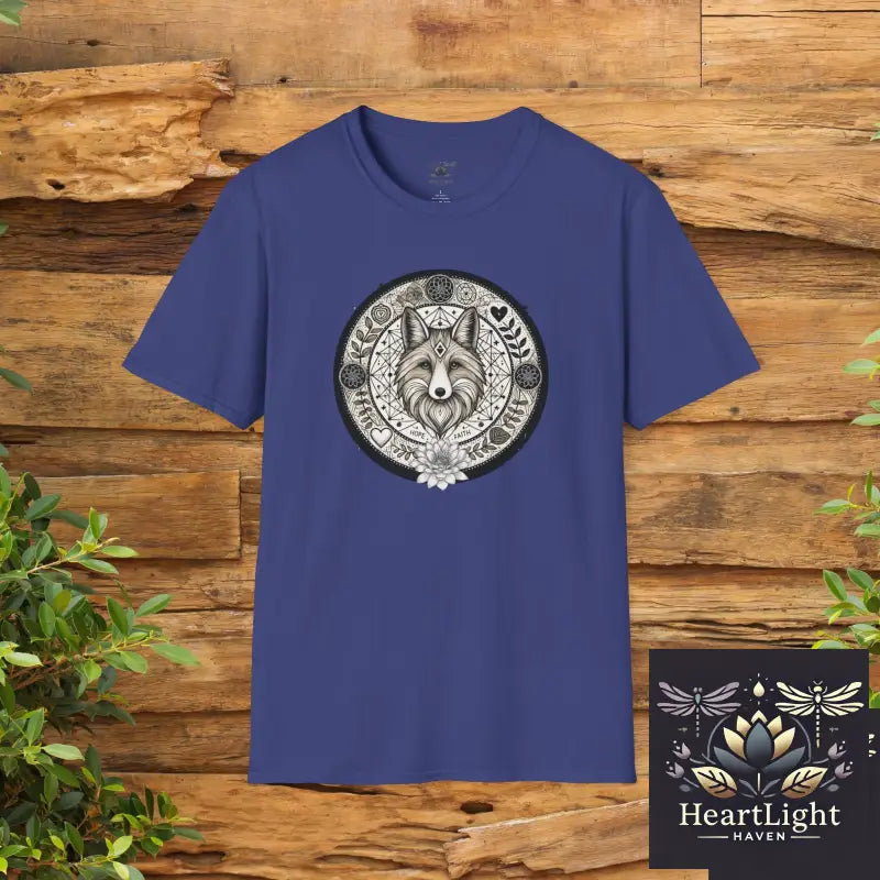 Spirit Animal Fox Mandala T-Shirt | Unisex Tee Embrace Adaptability Wisdom & Hope | Unique Fox Design - M / Metro Blue