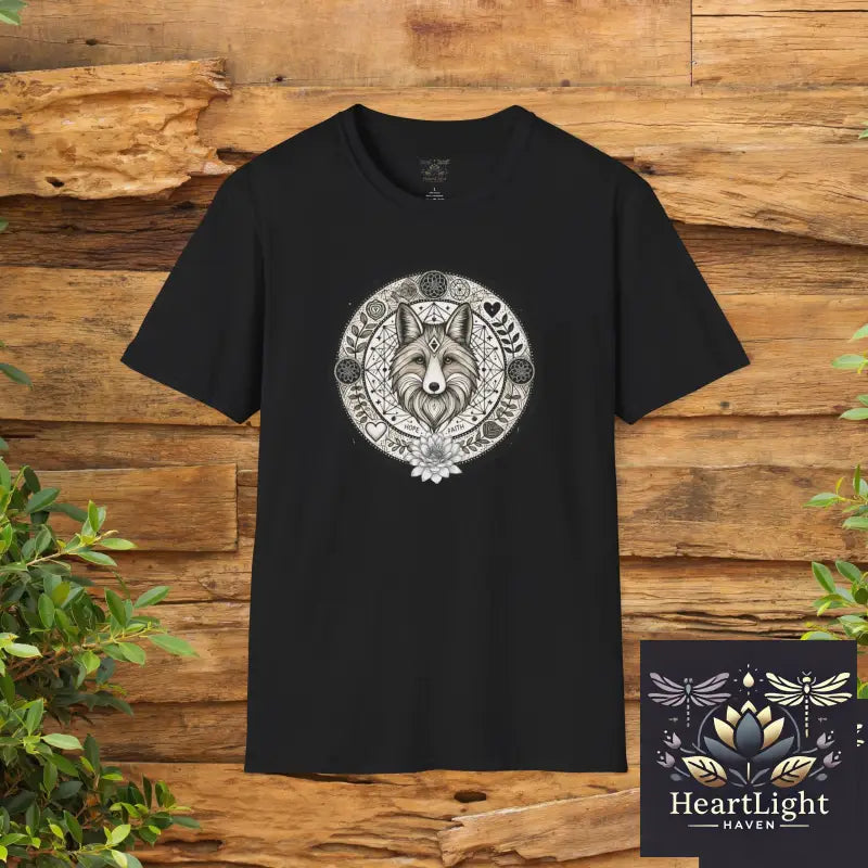 Spirit Animal Fox Mandala T-Shirt | Unisex Tee Embrace Adaptability Wisdom & Hope | Unique Fox Design - XS / Black