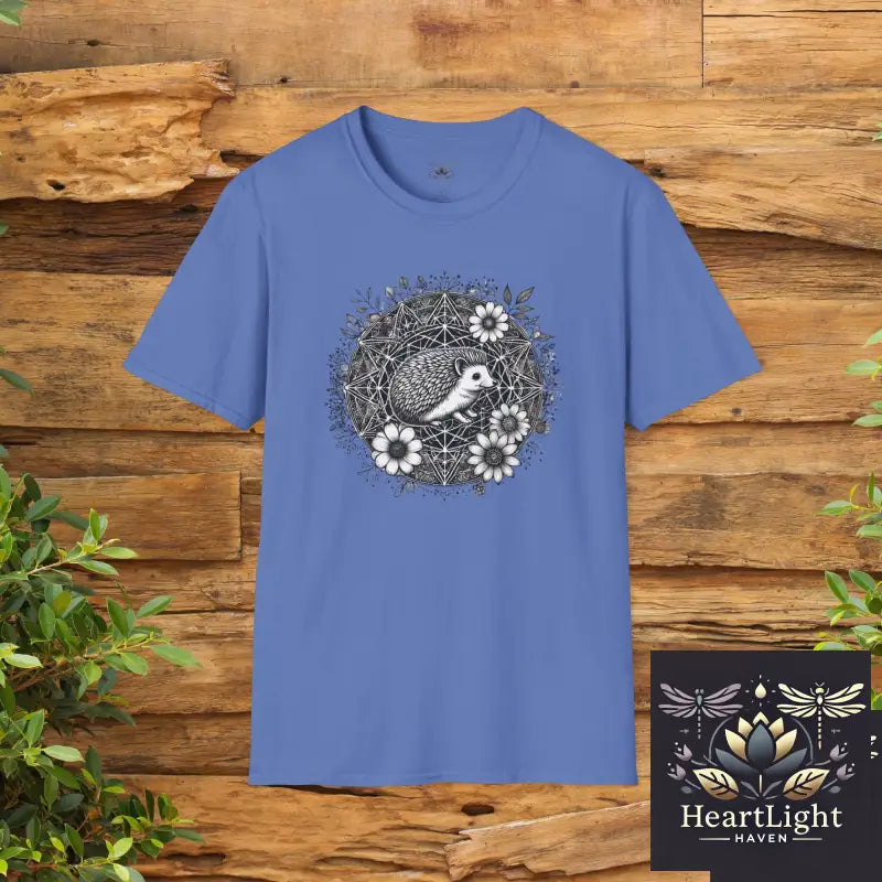 Spirit Animal Hedgehog Mandala T-Shirt: Cute Woodland Creature Floral Design for Nature Lovers - S / Iris - T-Shirt