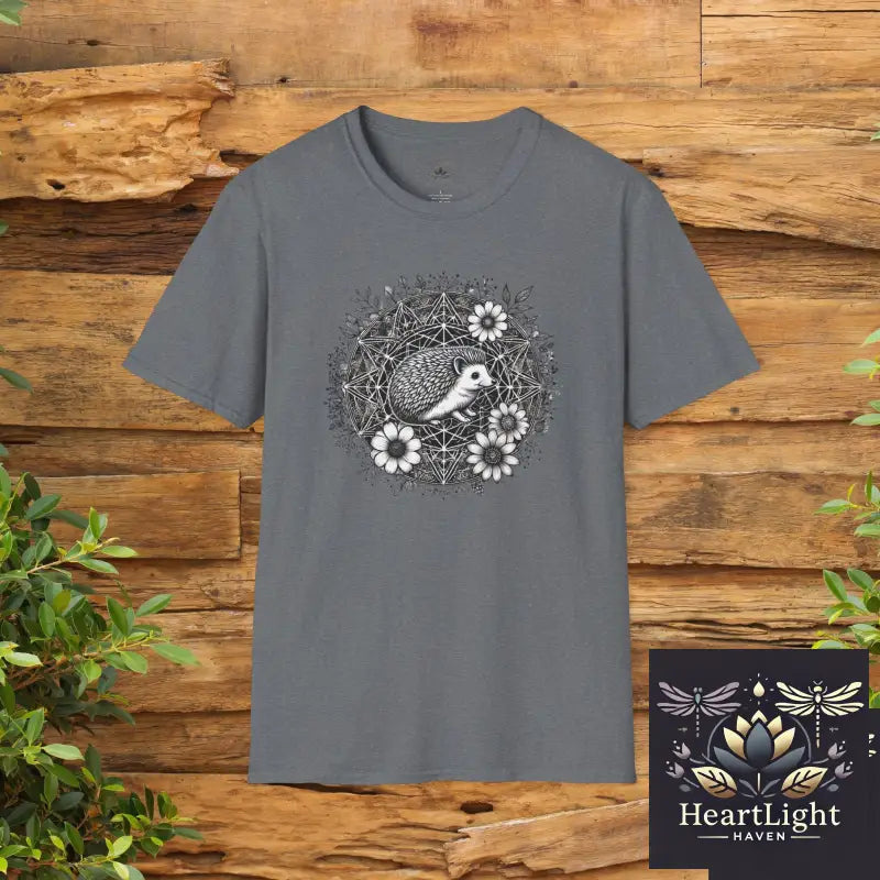 Spirit Animal Hedgehog Mandala T-Shirt: Cute Woodland Creature Floral Design for Nature Lovers - S / Graphite Heather