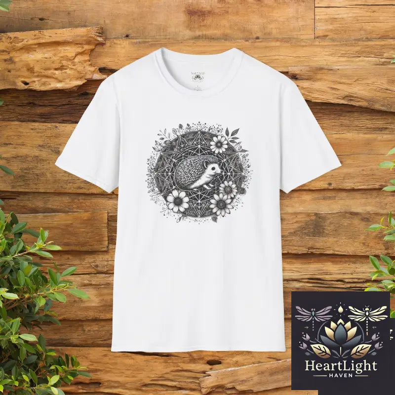 Spirit Animal Hedgehog Mandala T-Shirt: Cute Woodland Creature Floral Design for Nature Lovers - XS / White - T-Shirt