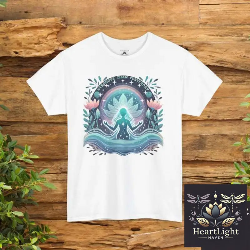 Stronger Than Yesterday Unisex Heavy Cotton Tee-Spiritual Healing Shirt Personal Growth Gift Meditation and Mindfulness