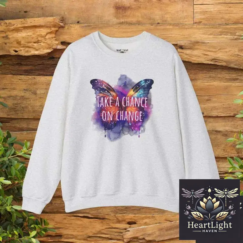 Inspirational Butterfly Sweatshirt: Take a Chance on Change - Motivational Pullover for Self-Growth - Ash / S