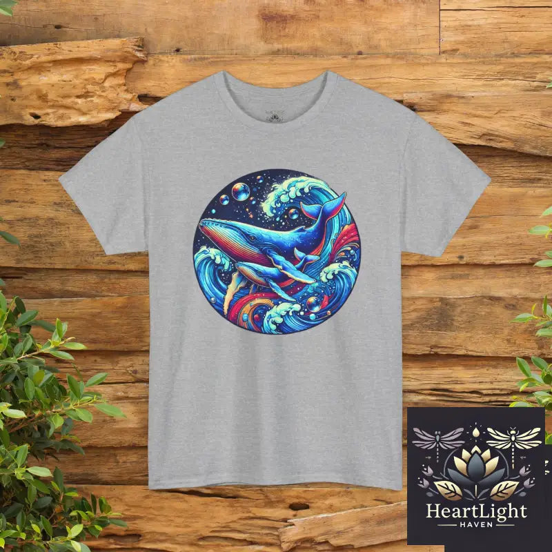 Vibrant Ocean Whale T-Shirt: Artistic Marine Life Design Unisex Heavy Cotton Nature Lover Gift - Sport Grey / S