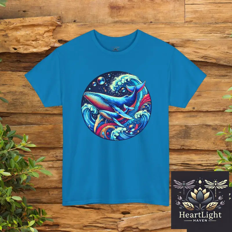 Vibrant Ocean Whale T-Shirt: Artistic Marine Life Design Unisex Heavy Cotton Nature Lover Gift - Sapphire / S - T-Shirt
