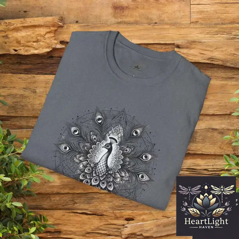 Vibrant Peacock Mandala Unisex T-Shirt: Elegant Boho-Inspired Graphic Tee for Confident Expression - T-Shirt